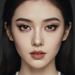 realistic tender sweet portrait of a wonderful symmetrical proportionate woman she has a cinematic bizzarre makeup, symmetrical eyes, portrait photography, trending on artstation, characterdesign, sharp focus, art by ruan jia, ghibli, elena shumilova, leah robinson