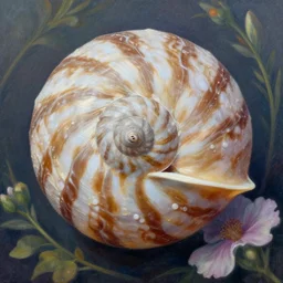 chambered nautilus floral hyper realistic in o'keefe style