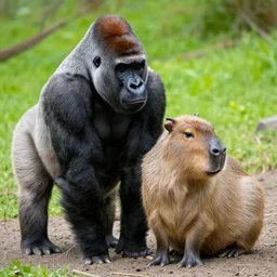hybrid between a gorilla and a capybara in the wild, wildlife photography, dslr