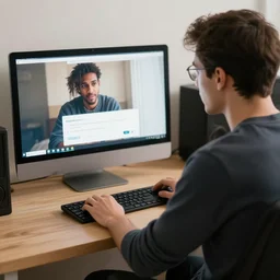 man waiting in front of his computer for his friend to log in