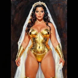 sc - fi movie poster from the 3 0's, young thick bride dejah thoris, gold bikini armor, acrylic painting, by leyendecker