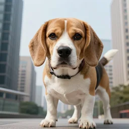 photo of gigantic beagle dog over a city
