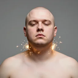 1 9 9 3 cgi test of chubby white clean - shaven head of man surrounded by sparks coming his neck
