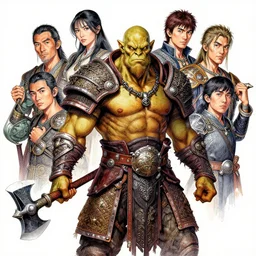 intricate, vibrant, accurate, refined, vivid inks, Portrait concept Illustration Greg Staples Scott M Fischer Zhenyu Liu terese Nielsen Stanley Lau shingo matsunuma. Berserker Orc with Battleaxe