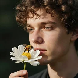 flower, bee sting, curl head, man