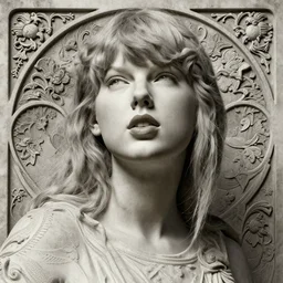 intense portrait of taylor swift as a stone statue, intricate, elegant, highly detailed, sharp focus, art by artgerm and greg rutkowski and alphonse mucha