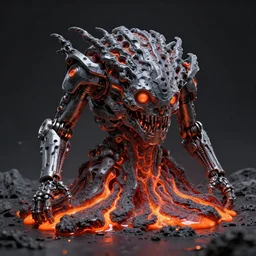 a mechanical hallucigenia made of molten lava