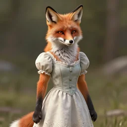 humanoid fox in a dress, unreal engine 5, candid photography, highly detailed, accurate