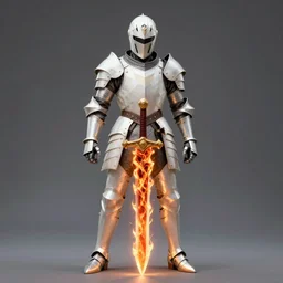 knight in white armor wielding a flaming sword, concept art, centered, highly detailed by yoshitaka amano