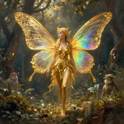 a beautiful faerie, golden ratio, detailed, rainbowshift, by maxfield parrish and brian froud