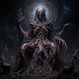 a mass of amorphous tentacles in the abyss of deep space, photorealistic, detailed photography, divinity, awful, cosmic horror, religious art