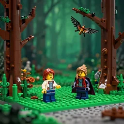 cinematic creepy fantasy scene from pan's labyrinth, in lego