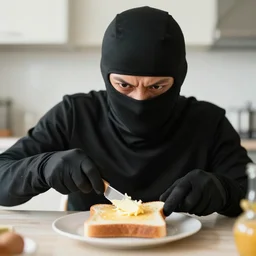 Ninja angrily buttering toast