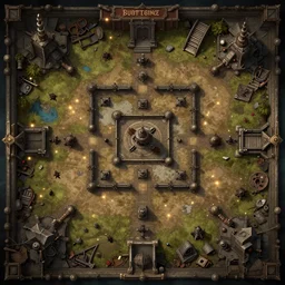 dungeons and dragons battle map. old scrapyard. high def illustration. top down battle map..