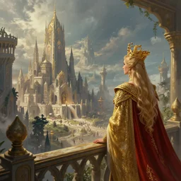 concept art of an empress watching a fantasy city being built, highly detailed, digital art, illustration, artstation, very detailed, 4 k