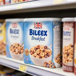 brexit breakfast cereal stocked on grocery store shelf