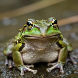 portrait of a frog with green eyes