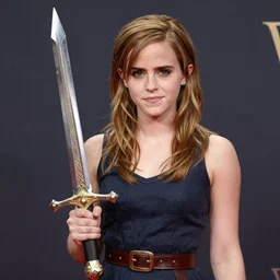 Emma Watson holding a real life armadyl godsword from Runescape