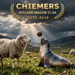sheep and seal tossing a ball, fun scene