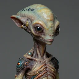 portrait of a young alien creature, age 6 0, ultra realistic, intricate details, the fifth element artifacts, highly detailed by peter mohrbacher, allen williams, hajime sorayama, wayne barlowe, boris vallejo, aaron horkey, gaston bussiere, craig mullins
