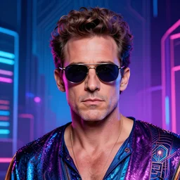portrait of glamor greek god | ben stiller | electric sunglasses | lighting storm background | highly detailed | very intricate | professional model | cinematic lighting | painted by donato giancola and mandy jurgens and charlie bowater | bold colors, artdeco, art deco synthwave blue purple pink aesthestic, 8 0's nostalgia | artstation