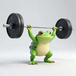 A frog doing a deadlift, studio photography