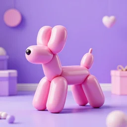 3 d render of a pink balloon dog in a violet room