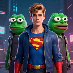 portrait super hero chad pepe < : chad 2 : 1 0 0 2 9 6 1 1 8 0 5 1 3 5 4 2 1 9 5 > < : pepe : 1 0 0 4 6 2 2 7 9 3 3 9 8 3 0 9 0 0 4 > young, style artstation, style greg rutkowsk, ciberpunk, comic art book, biopunk, octane render
