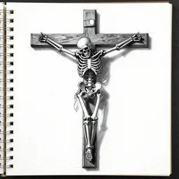 crucified skeleton portrait album cover hyper detailed concept art sheet crosshatch sketch illustration art style by Jonathan Wayshak and Toshihiro Egawa and Zdizslaw Beksinski and Artstation trending 8k