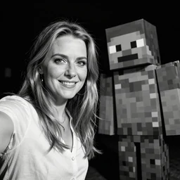 photography of phoenix wright doing a selfie with walter white in minecraft, black and white, dark, clear