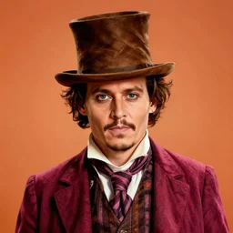portrait of johnny depp without mustache and beard as willy wonka, highly detailed, centered, solid color background, digital painting