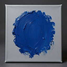thick impasto oil paint ultramarine on a canvas, gray canvas, product photography, professional photography, dslr, micro detail, realistic, realism, thick paint, textured canvas, cinematic lighting