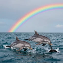 cove with dolphins and rainbow by christian lassen