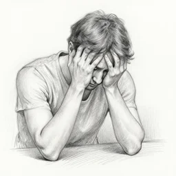 a drawn man with depression. pencil sketch.