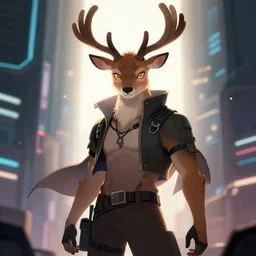 a deer fursona, trending on artstation, by kawacy, furry art, digital art, cyberpunk, high quality, backlighting