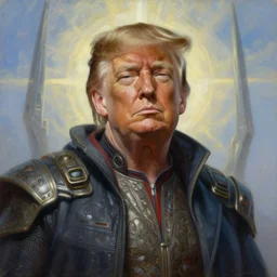 portrait oil painting, perfect expression, subconscious connects, purified consciousness, riddick, farscape, emperier god king donald j trump, fantasy character portrait, ultra realistic, wide angle, intricate details, mass effect, artifacts, luminous skies, highly detailed, michael cheval, peter mohrbacher, boris vallejo, jessica rossier, oil painting, highly detailed, cinematic lighting, unreal, natural tpose