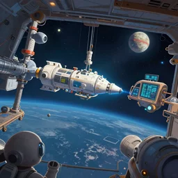 inside a space station, from a space themed point and click 2D graphic adventure game, high quality graphics