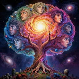 the tree of life made from galaxys, cosmic colours, space 🌌 an ultrafine hyperdetailed illustration by kim jung gi, d nadar, detailed faces, intricate linework, bright colors, octopath traveler, final fantasy, unreal engine 5 highly rendered, global illumination, radiant light, detailed and intricate environment