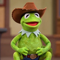 kermit the frog dressed as a cowboy