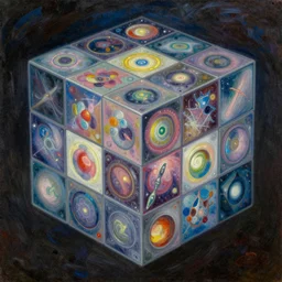 infinity cube is a powerful artifact that grants its user omniscience, but at the cost of their sanity, cube is said to contain all knowledge in the universe, and accessing this knowledge will drive any human mind insane, only the strongest willed individuals can hope to withstand the mental onslaught of the infinity cube, and even then they will be forever changed by what they learn, intricate details, real masterpiece, oil on canvas, by leonid afremov