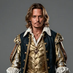a high quality 3 d rendering of johnny depp dressed as french king louis xv, volumetric light, sharp focus, realism, artstation