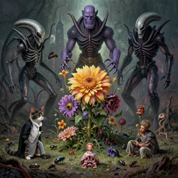 the platonic ideal of flowers, rotting, insects and praying of cletus kasady carnage thanos davinci dementor wild hunt chtulu mandelbulb fritz the cat doctor manhattan bioshock xenomorph, caustic, ego death, decay, dmt, psilocybin, concept art by randy vargas and zdzisław beksinski