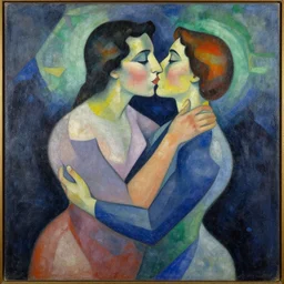 geometric painting, couple kissing, by robert delaunay