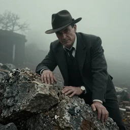 The Rock as a 1940s Gangster, Noir, photo, epic detail, fog
