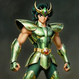 Dragon Shiryū  from  Saint Seiya with his green armor by William Adolphe Bouguereau