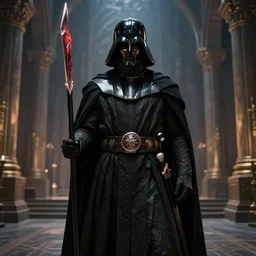« darth bane in an ancient sith temple stylized as a catholic church, bane sith, very realistic, trending on artstation »