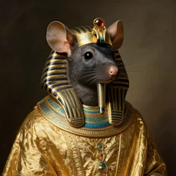 portrait of egyptian mouse emperor wearing gold clothing, by rembrandt