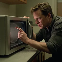 Gordon Freeman destroys the microwave, photorealistic