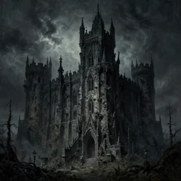 landscape of a gothic castle, tall, scary, dark, extremely detailed, by richard dadd, matte painting
