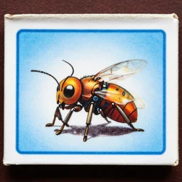 the inner workings of a robot insect in the form of a russian matchbox label